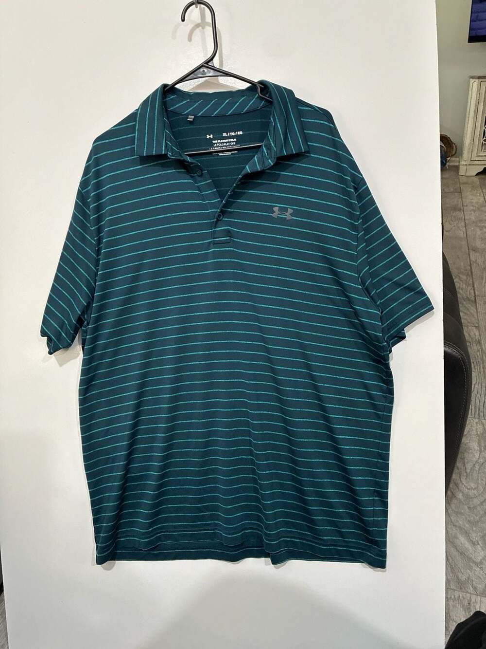 Under Armour Men's Playoff 2.0 Short Sleeve Teal Striped Polo Golf Shirt XL
